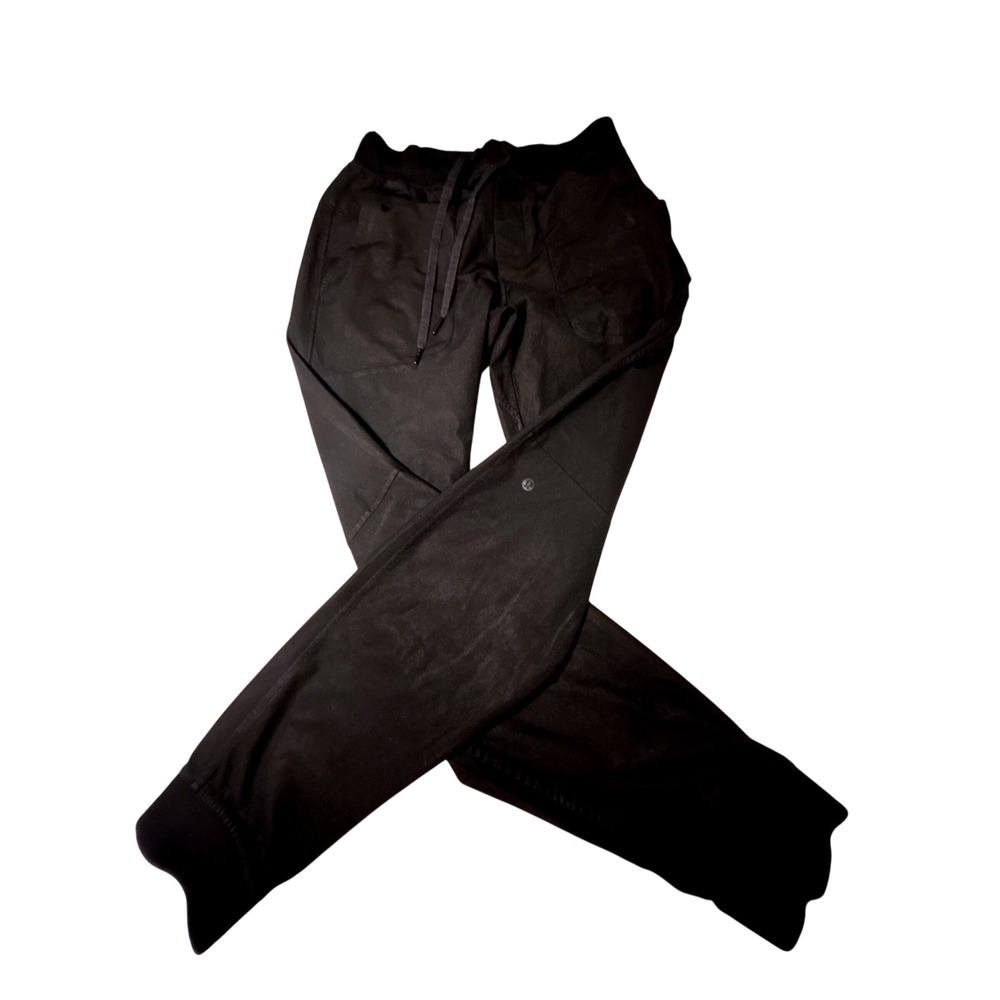 Lululemon Black Tapered Joggers Ribbed Waistband Drawstring Pants Womens 0764